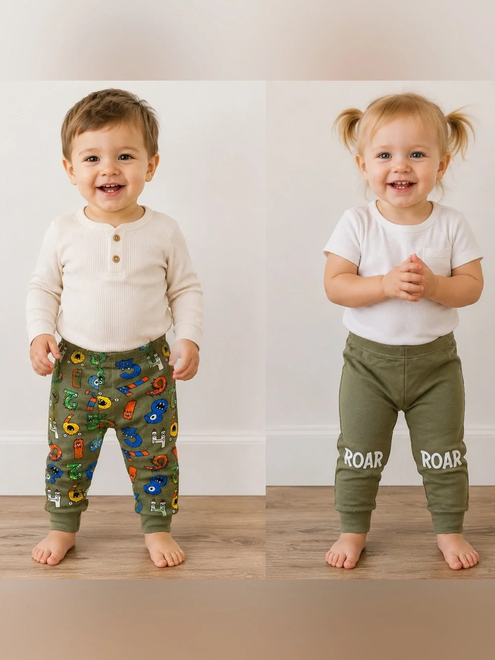 Old Navy 100% Cotton PJ Pants 2-PACK Green Roar & Monster Letters